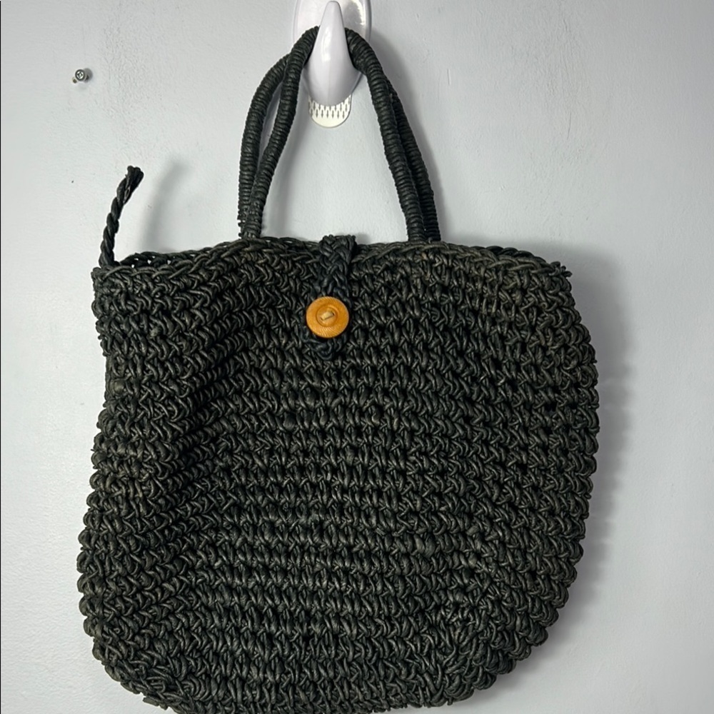 Cherokee Black Chunky Knit Tote Bag with Short Handles